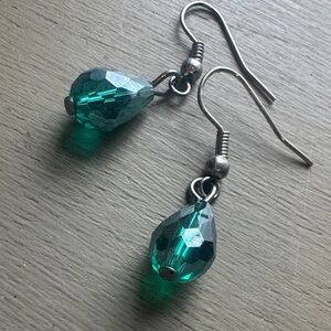 Teardrop Crystal Dangle Earrings - Emerald Green